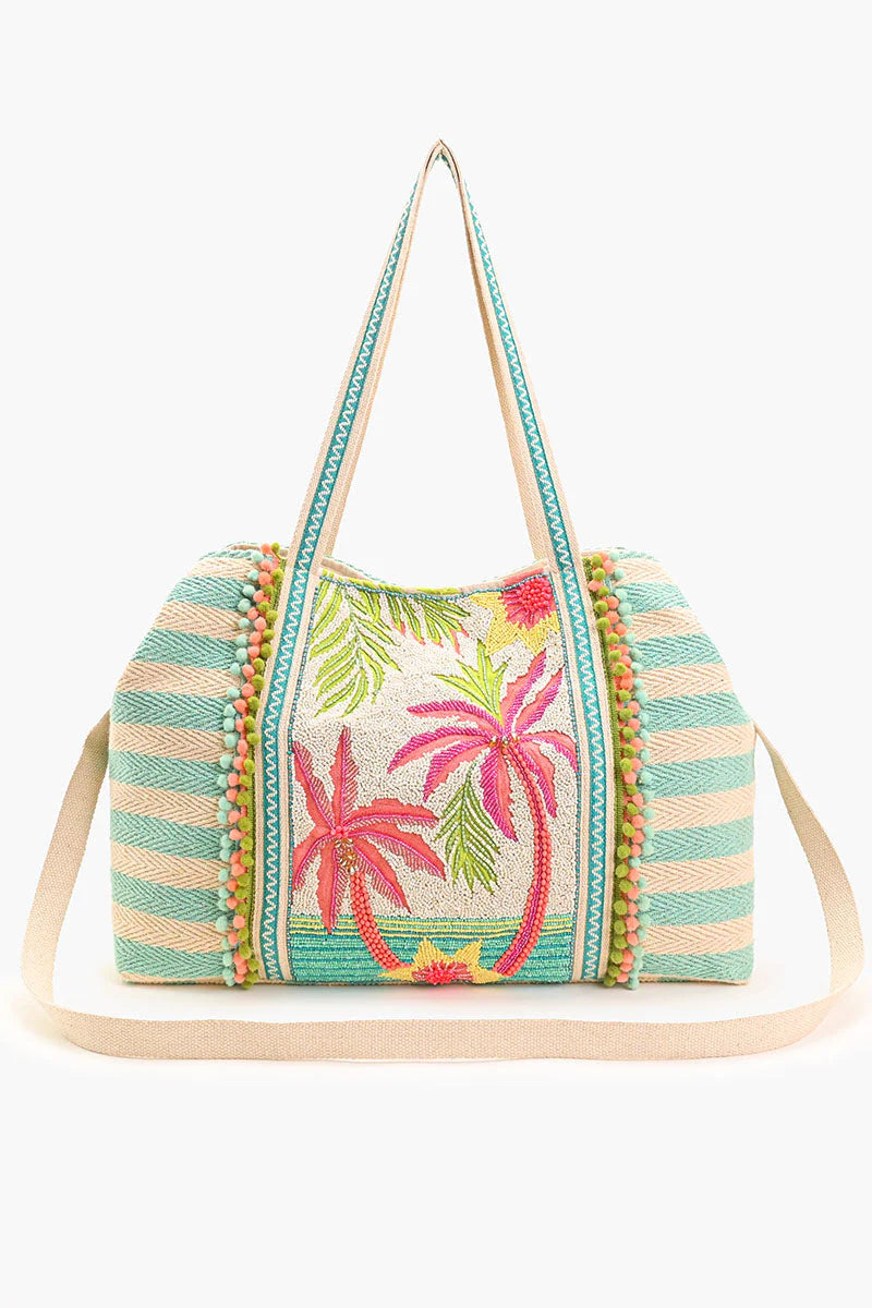 Palm Paradise Beaded Beach Tote Bag – YUMI KIM