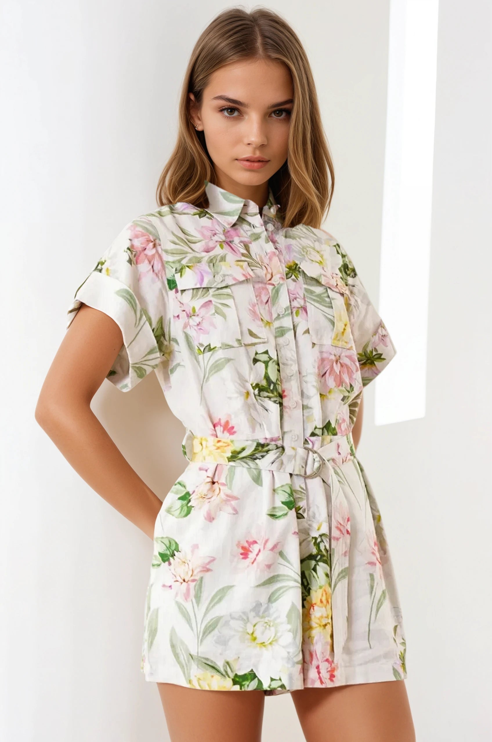 ^_^新品Floral Cozy Cami Romper M Floral Paisley Belted Cami Romper