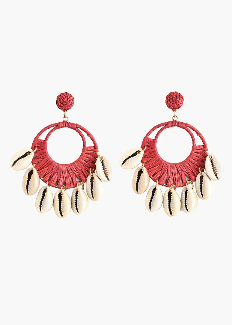 Coral Cowrie Shell Hoops