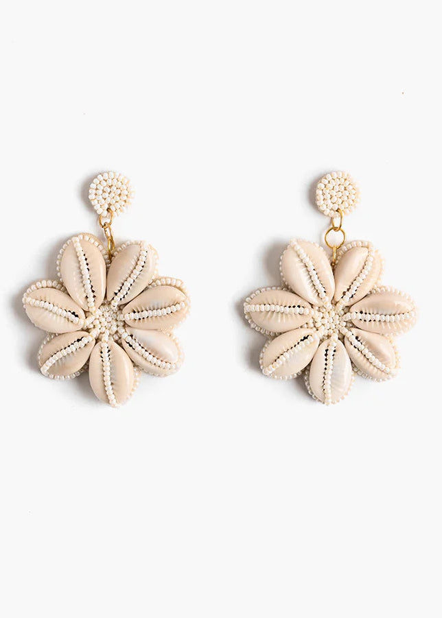 Floral Cowrie Shell Beaded Earrings