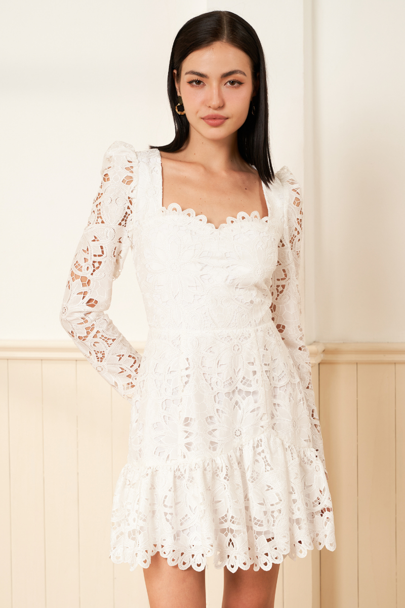 ●FOGDAWN● Petal Lace Puff Dress (white) petal-and-pup-usa-dresses-