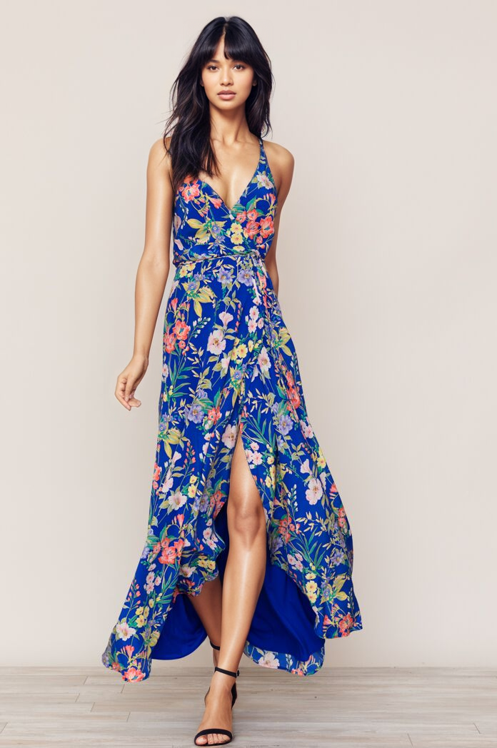 Rush Hour Silk Maxi Dress | Blue Floral Dress | Wrap Dress – YUMI KIM