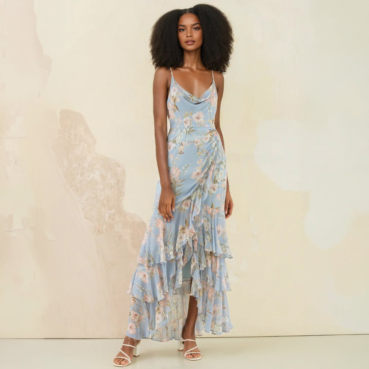yumi kim maxi dress Carmine Amalfi SKY / M Price:880 Dusty Blue Plunge Long Colorful Embroidery stopping entrance in our