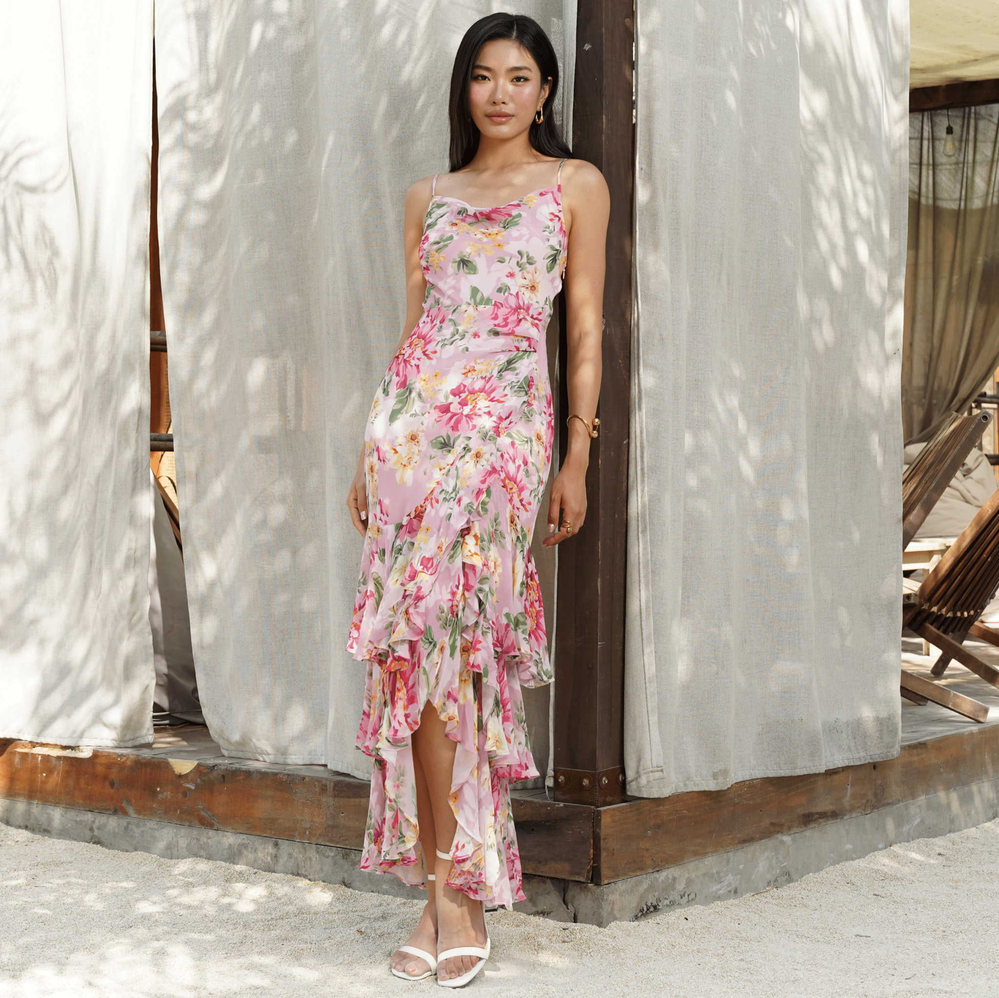 carmine maxi dress SOFT MUSE PINK / XXS Petal and Pup Women's Designed to skim the linen dress with slits on both sides Color:Gold With Multi