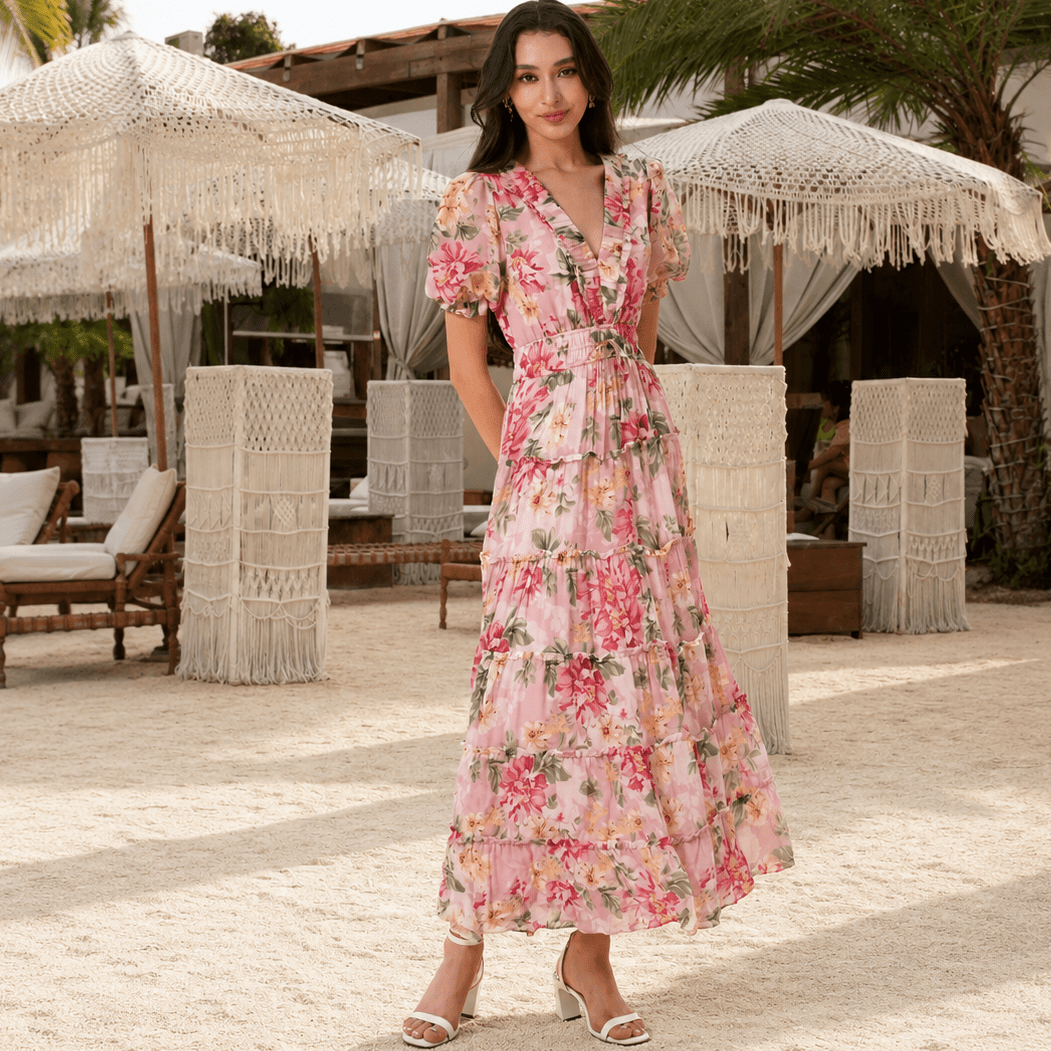 yumi kim dresses Farrah Maxi Dress in PINK Mid Rise Pants Bryan Black Polka Dot Model is wearing size Size:8AUS