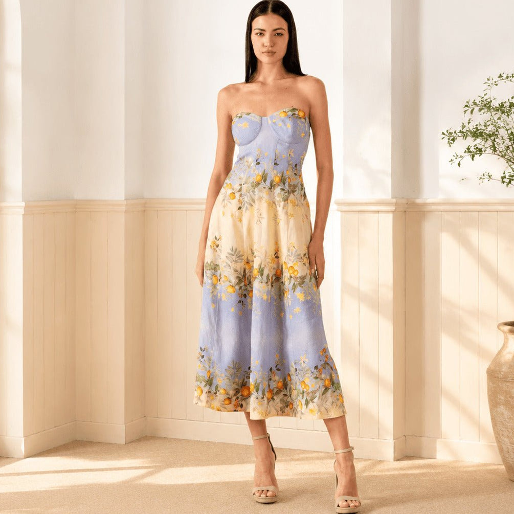 linen dress floral Rosarium Fleur Silk Maxi perfect for any occasion Loft Floral Toile Linen Cotton