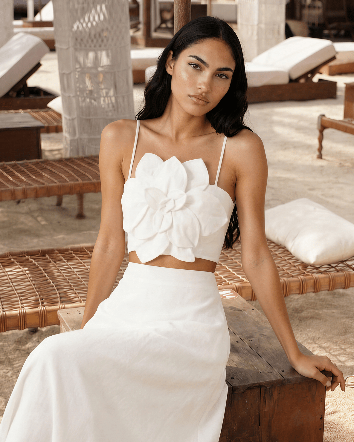 トップス sahara Drawstring Flower Motif Camisole SAHARA LINEN TOP – YUMI KIM