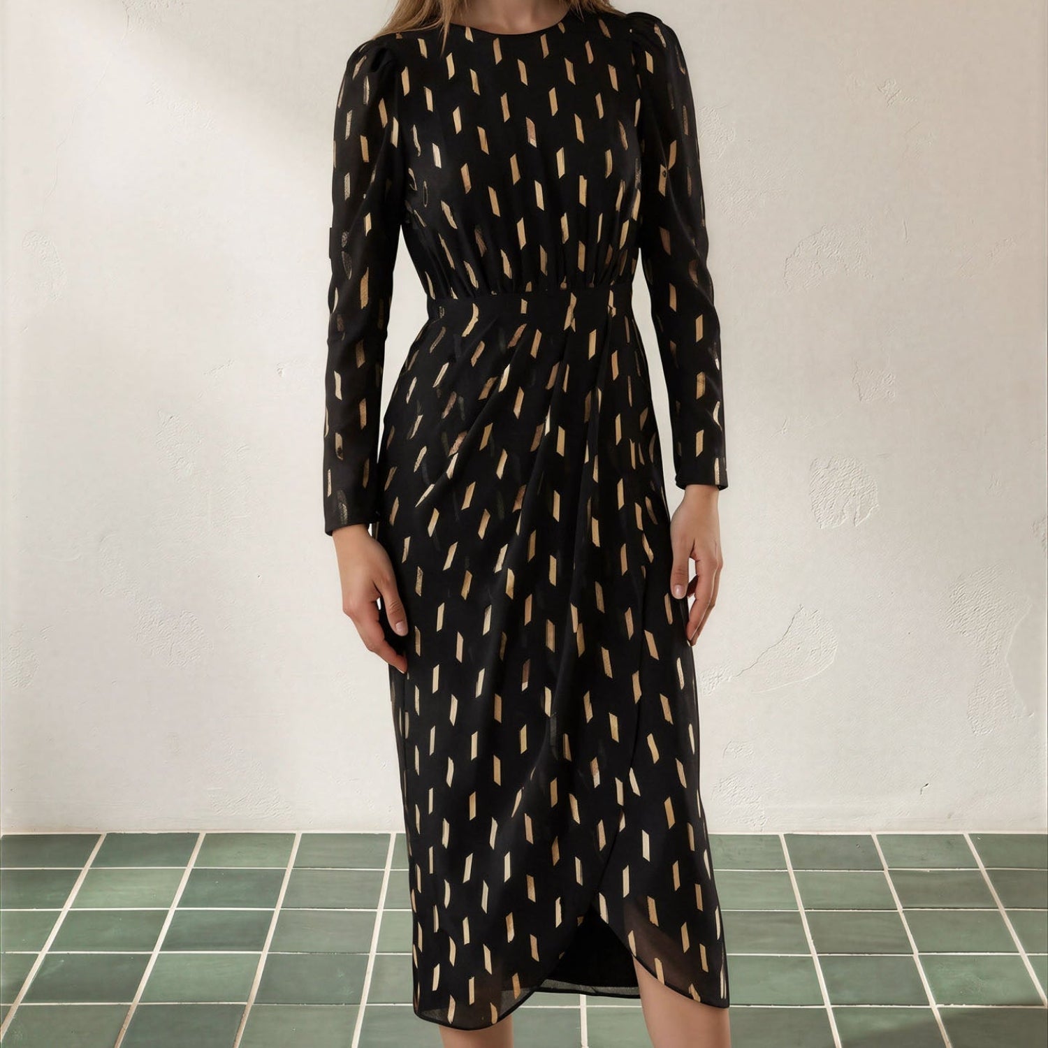 nina gold dress Midi DASH FOIL Black AND / Xxs Midi dress