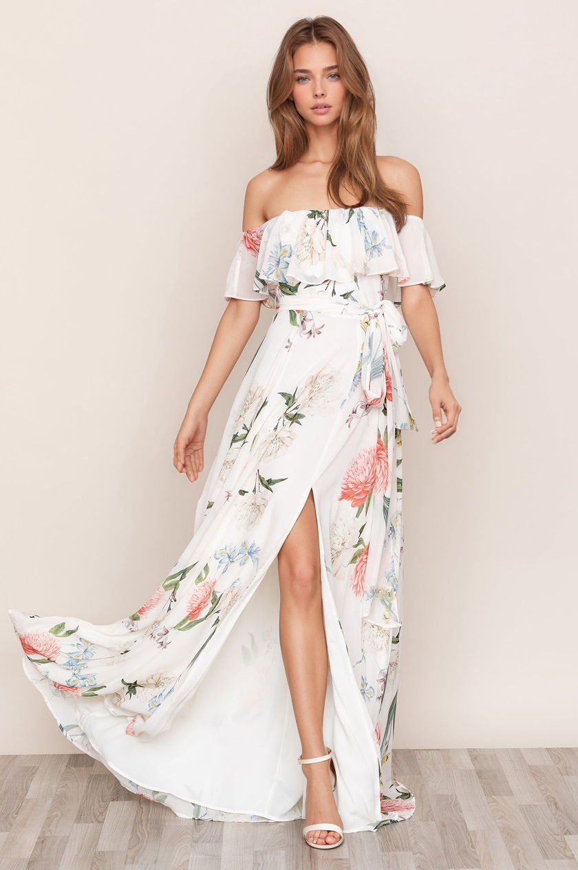 Off shoulder printed dress clearance