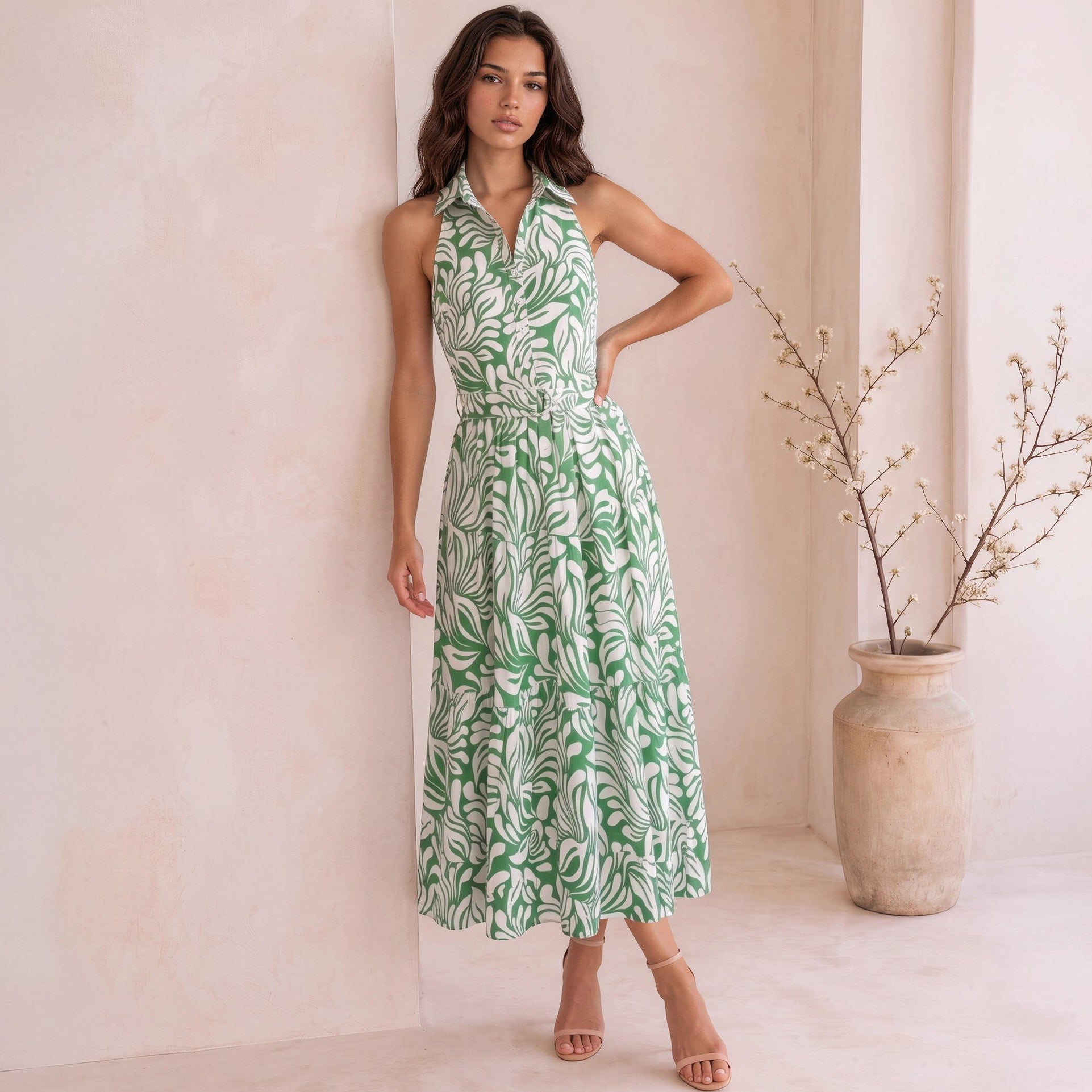 RILEY GREEN MAXI DRESS MALLORCA GREEN / XXS