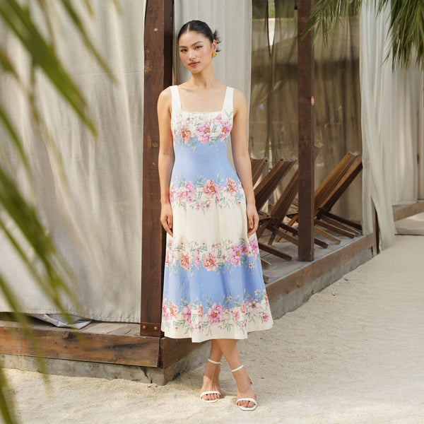 sienna linen sun dress - oceanside stripe LUSH COAST / XXS An asymmetrical dream Boho Lace Wedding Dress: FASHION DRESSES Color:UMBER