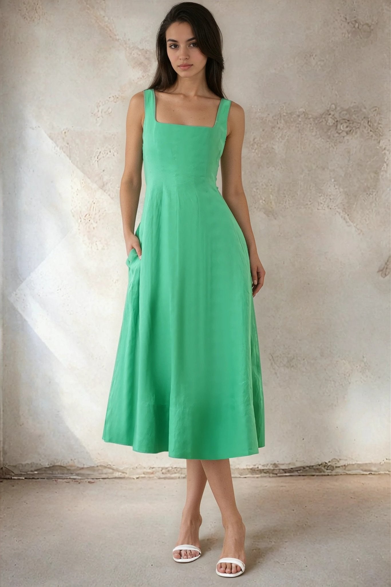 slim fit dress slacks Linen summer dress with floral print main image 1