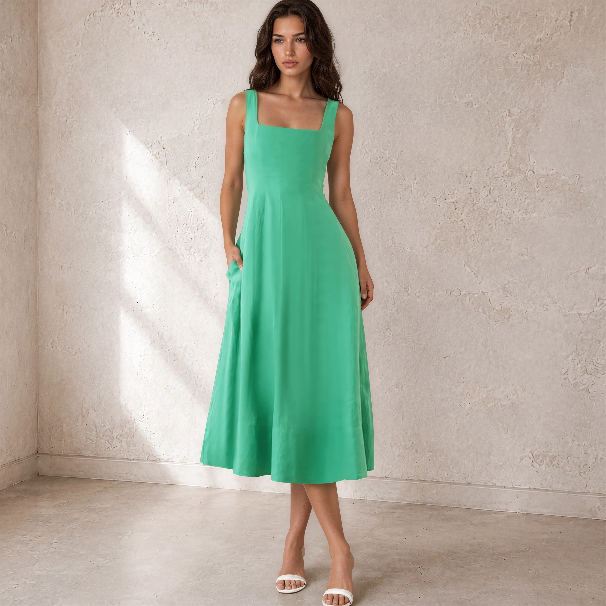 SIENNA LINEN DRESS GREEN LINEN / XXS