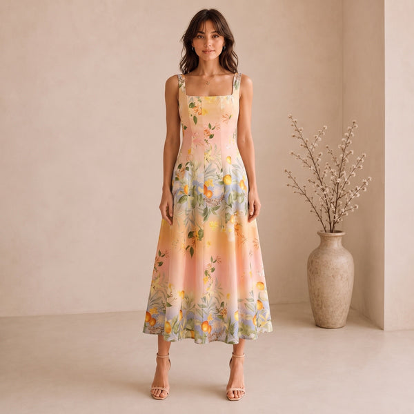 sienna linen sun dress - oceanside stripe COASTAL GROVE SUNSET / XXS Size:US 8/UK 12 ProductGroup:AC12054M Arona Modern Minimalist Style Hand or machine wash
