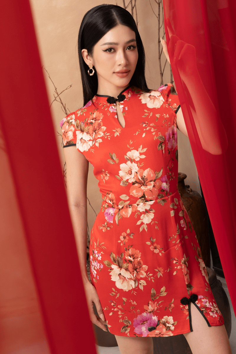 open lace back dress AO Dai Red Truyền Thống| Pre-Made Vietnamese Dress for Lunar New Year AO Dai Viet Nam|Ao Dai Cach Tan with Q12 M / Dark Green main image 1
