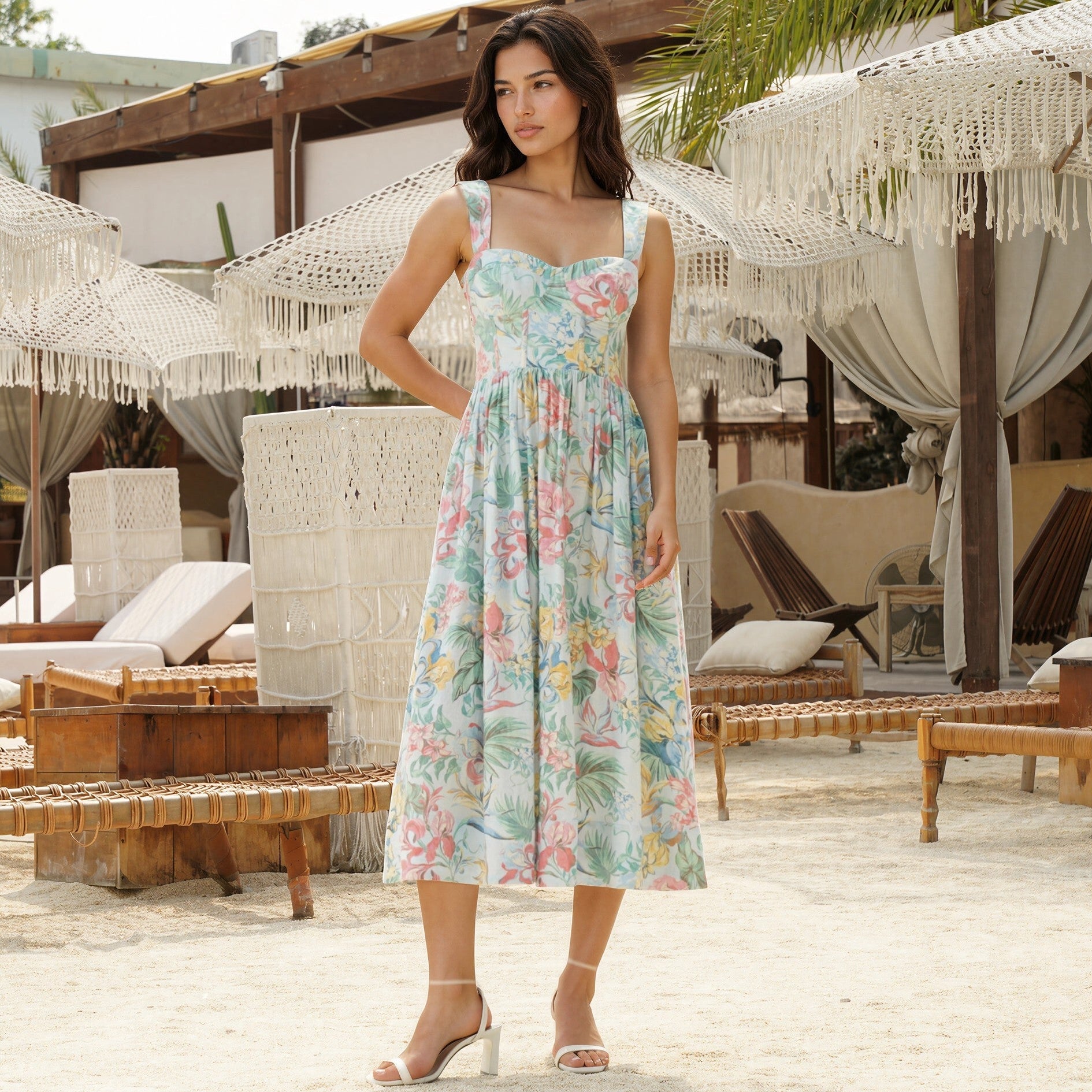 SHAUNA LINEN DRESS WALINA BLUE / M