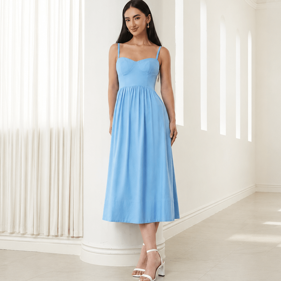 SUNDAY DATE DRESS LIGHT BLUE LINEN / XXS