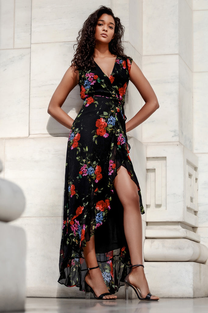 Floral Printed Fit & Flare Georgette Maxi Dress With Belt | EST-VT-093 |  Cilory.com