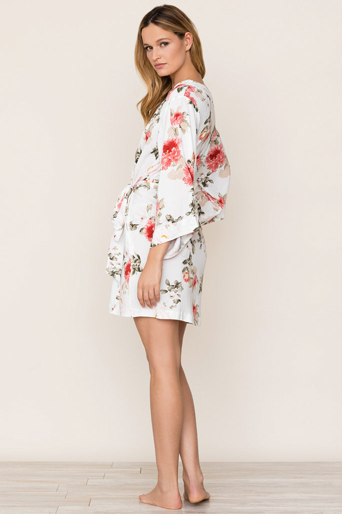 Dream Lover Wedding Day Robe by Yumi Kim. The kimono-inspired floral robe with True Love print is perfect for your bridesmaids on wedding day.