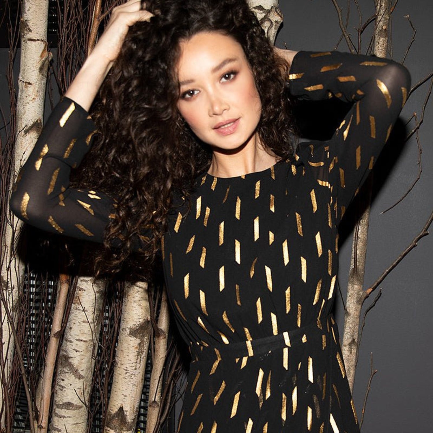 Nina Midi Dress DASH FOIL Black AND GOLD / Xxs