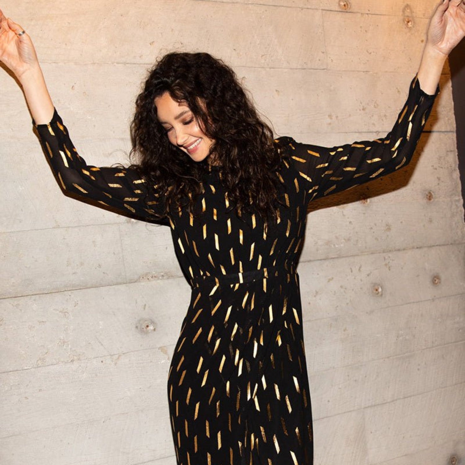 Nina Midi Dress DASH FOIL Black AND GOLD / Xxs
